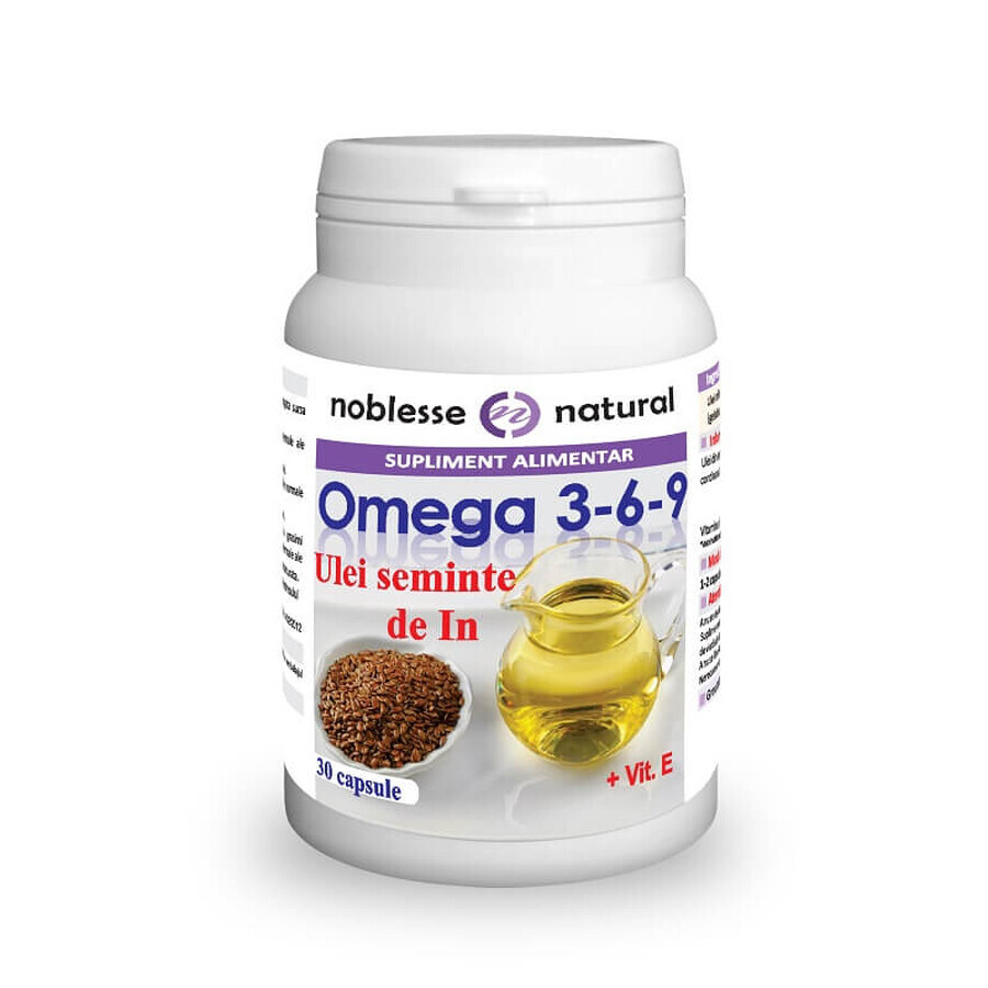 Olio di semi di lino Omega 3-6-9 500 mg e vitamina E, 30 capsule, Noblesse