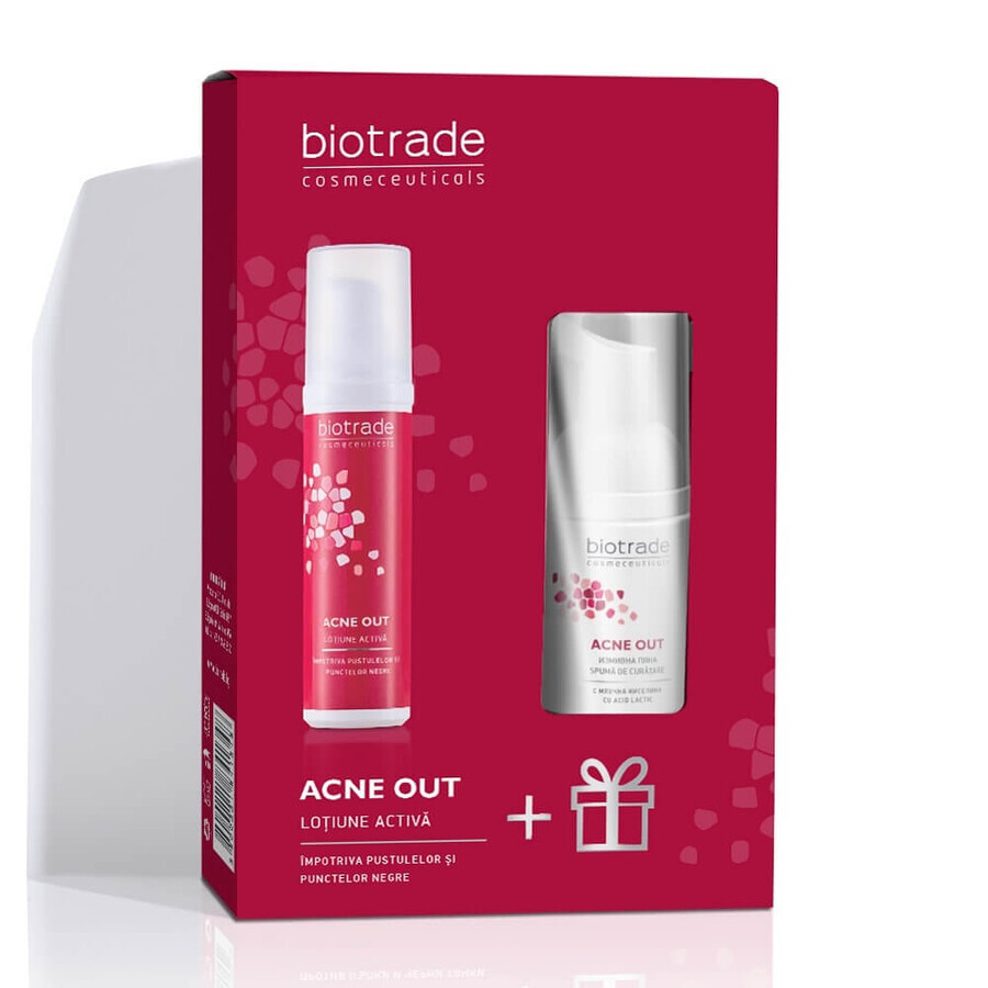 Biotrade Paquete Acne Out Acne Out Loción activa para pieles acneicas, 60 ml + Espuma limpiadora para pieles acneicas, 20 ml