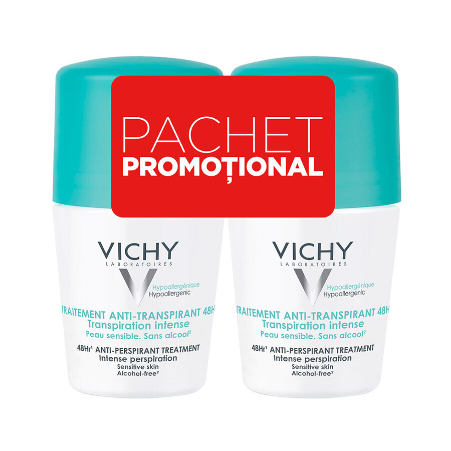 Vichy 48h Antiperspirant Roll-On Deodorant met Geur, 50 ml + 50 ml