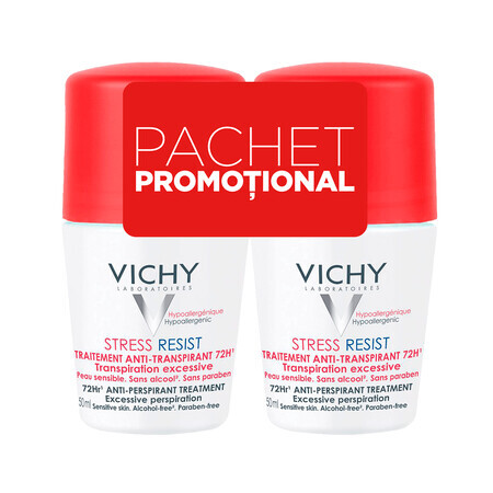 Vichy Stress-Resist 72h Intensieve Antiperspirant Roll-On Deodorant, 50 ml + 50 ml