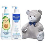 Pakket Milde Reinigingsgel voor Haar en Lichaam, 500 ml + Hydraterende Body Lotion, 300 ml + Mustela Body Lotion, Mustela