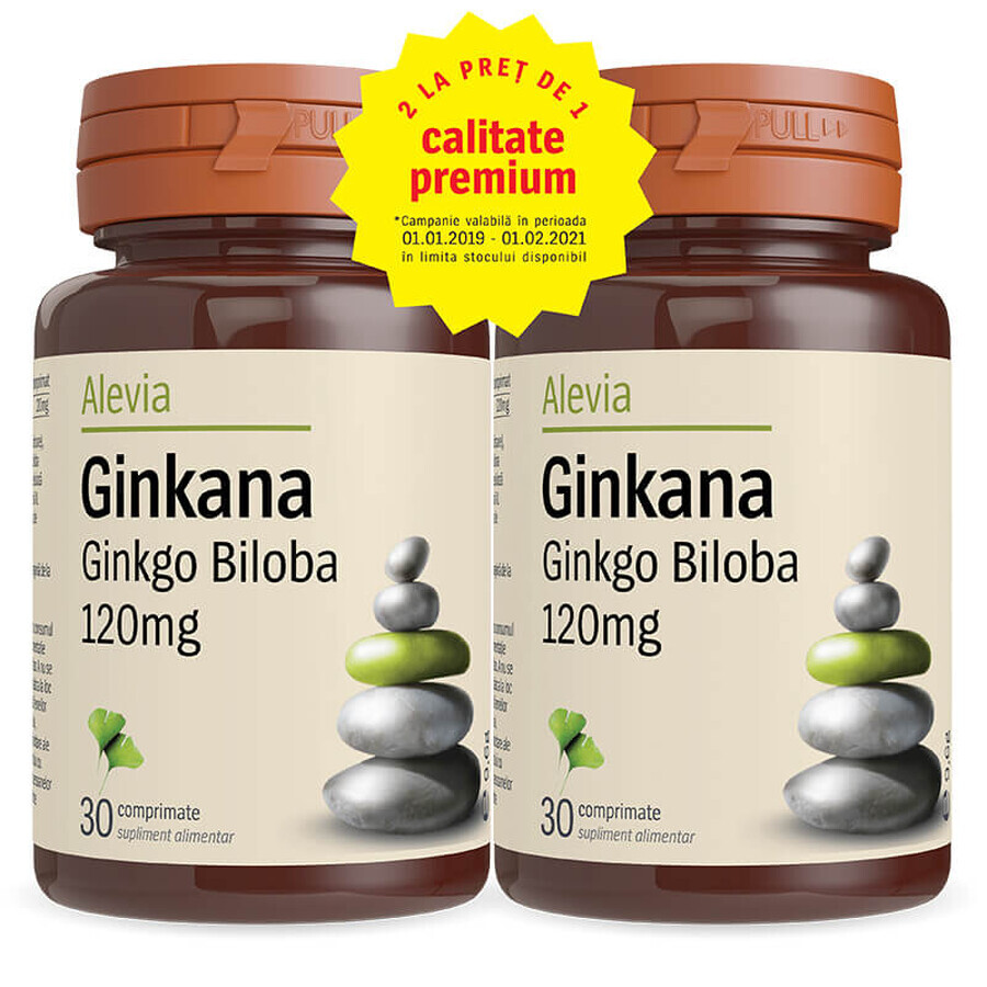 Pack Ginkana Ginkgo Biloba 120mg, 30 comprimidos, Alevia (1+1)