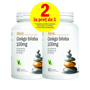 Pack Ginkgo Biloba 100 mg, 60 + 60 comprimidos, Alevia