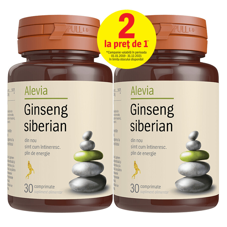 Confezione Ginseng Siberiano, 30 compresse, Alevia (1+1)