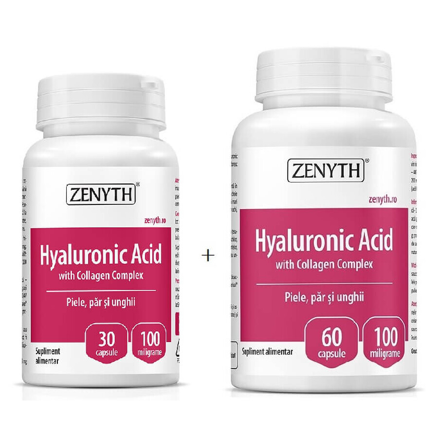 Pachet Hyaluronic Acid cu Collagen Complex, 30 + 60 capsule, Zenyth