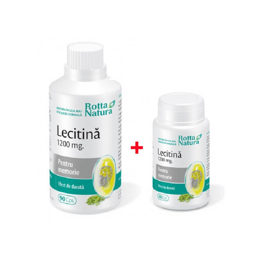 Pachet Lecitină 1200 mg, 90 capsule + 30 capsule, Rotta Natura