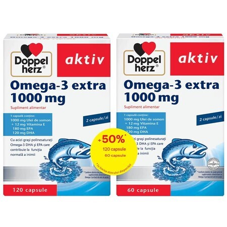 Omega - 3 Paquete Extra, 1000 mg, 120 + 60 cápsulas, Doppelherz