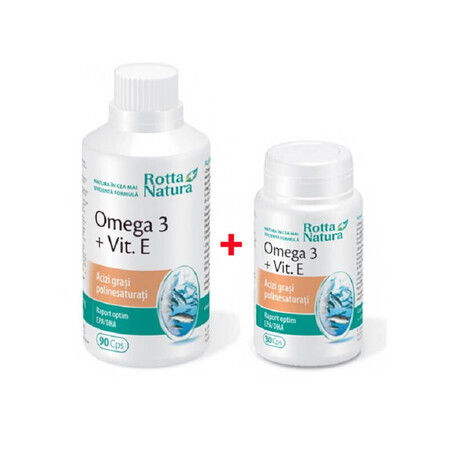 Paquete Omega 3 + Vitamina E, 1000 mg, 90 + 30 cápsulas, Rotta Natura