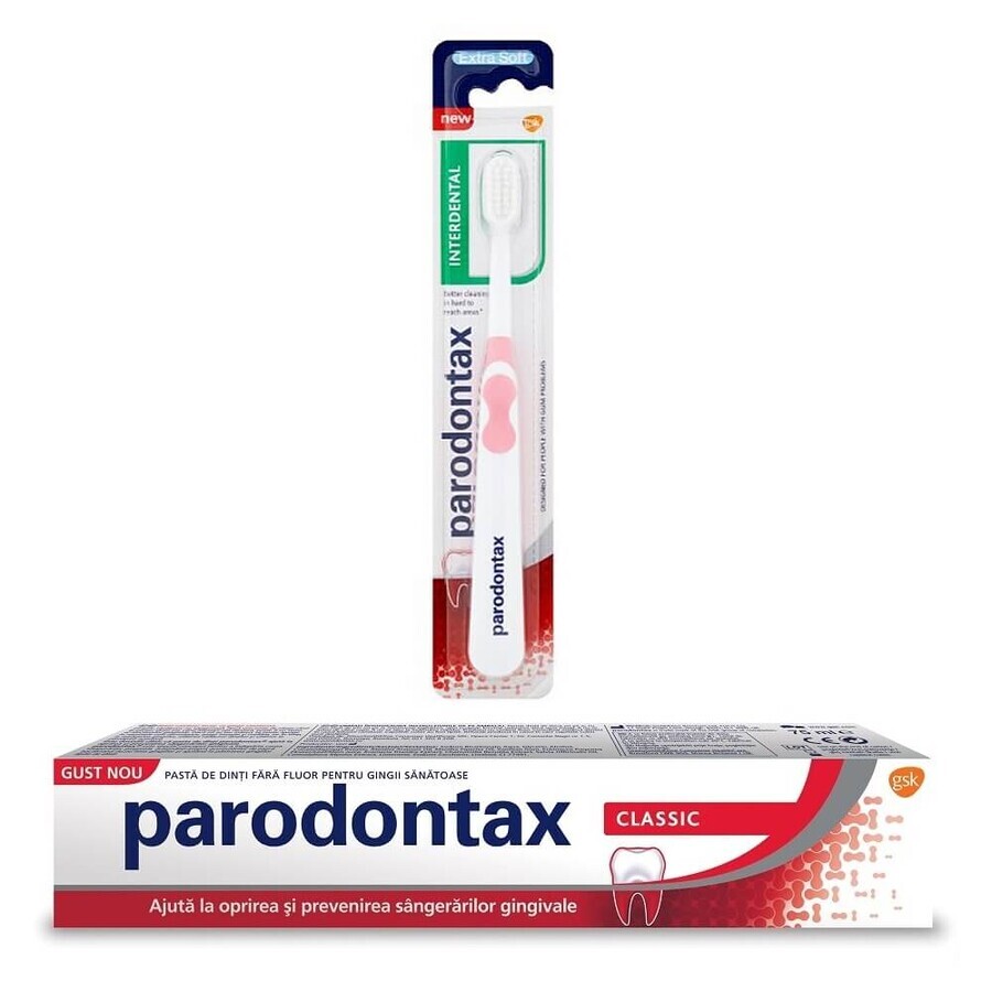 Parodontax Pasta Dentífrica Clásica 75 ml + Cepillo Interdental Parodontax, Extra Suave, Gsk