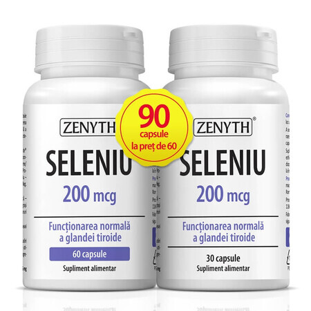 Envase Selenio 200 mcg, 60 + 30 cápsulas, Zenyth