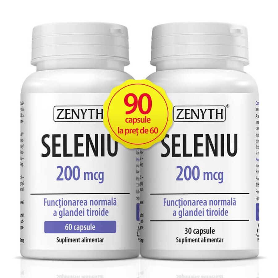 Envase Selenio 200 mcg, 60 + 30 cápsulas, Zenyth