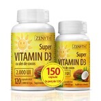 Super Vitamina D3 con aceite de coco 2000 UI, 120 + 30 cápsulas, Zenyth