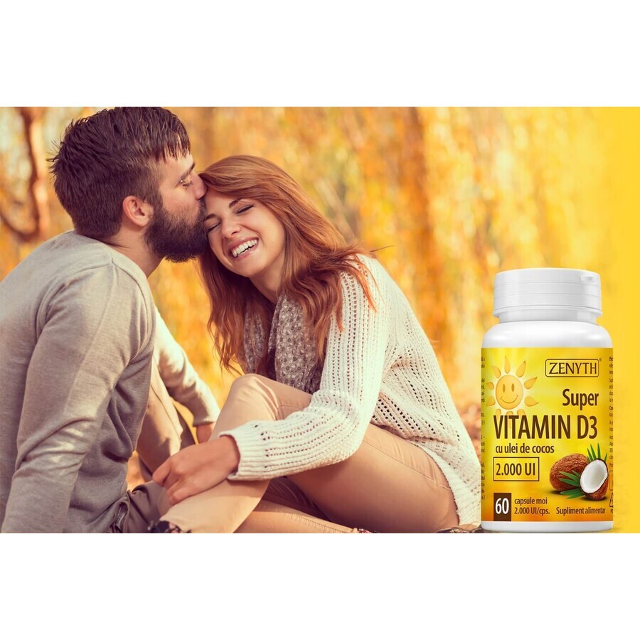 Super Vitamina D3 con aceite de coco 2000 UI, 120 + 30 cápsulas, Zenyth