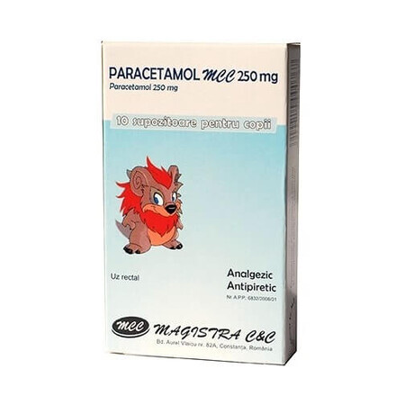 Paracetamol MCC 250 mg supositorios para niños, 10 piezas, Magistra