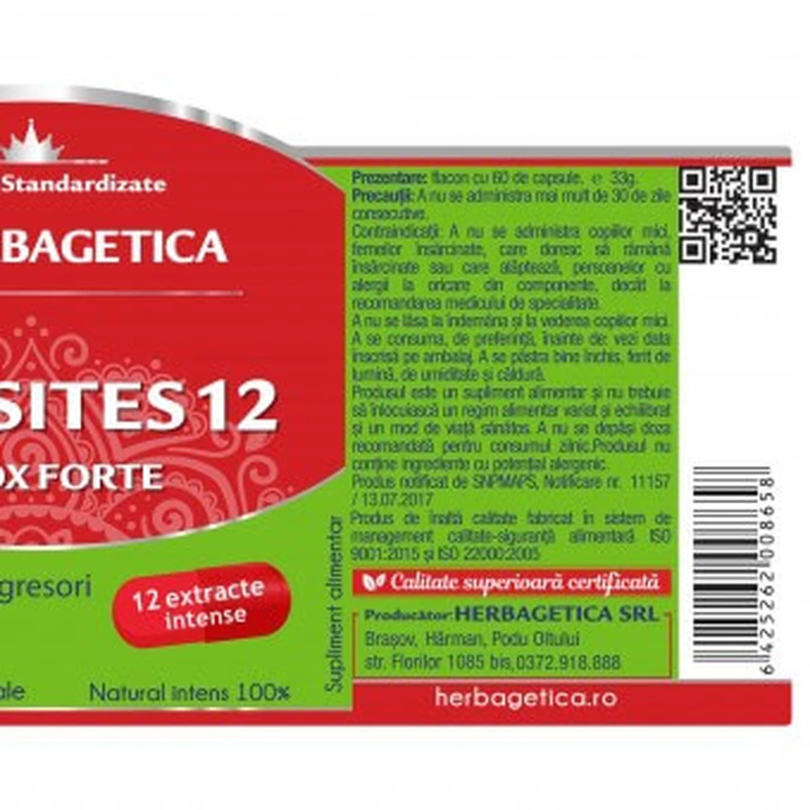Parasites 12 Detox Forte, 120 capsule, Herbagetica 
