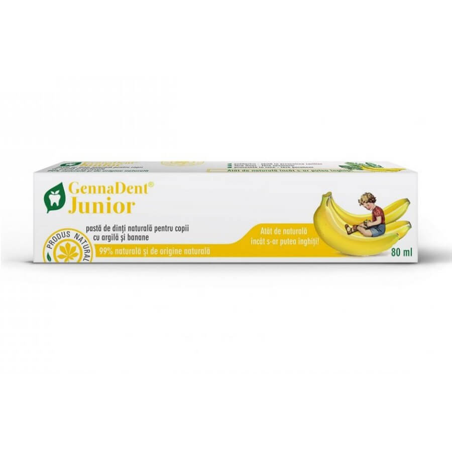 Dentífrico natural con arcilla y plátano GennaDent Junior, 80 ml, Vivanatura