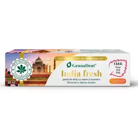 India Fresh GennaDent natürliche Zahnpasta mit Neem und Kurkuma, 80 ml, Vivanatura