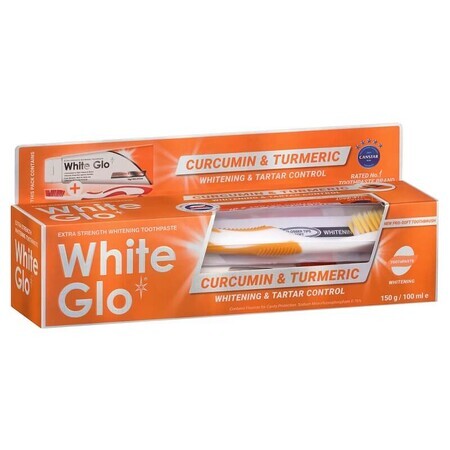 White Glo Curcumine en Kurkuma Tandpasta + Tandenborstel, 150g, Barros Laboratories