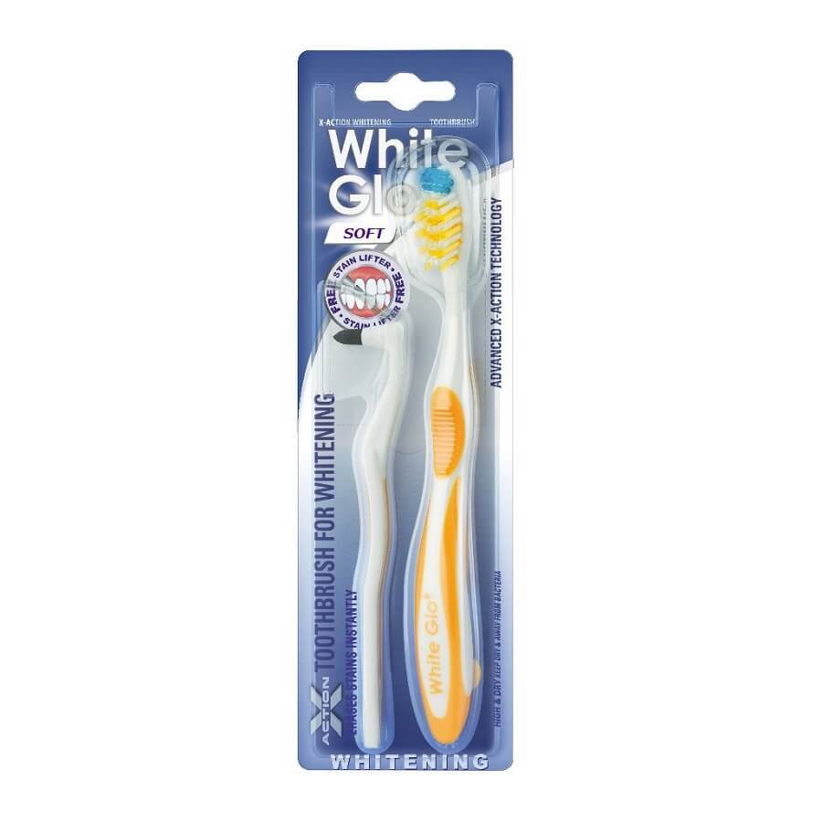 Periuța de dinți pentru albire White Glo X-Action cu dispozitiv de îndepăratre a petelor Stain Lifter, Soft, Barros Laboratoires