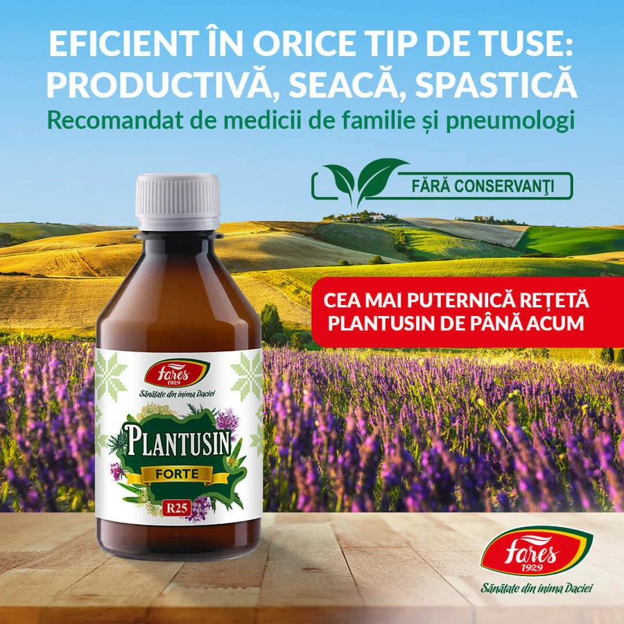 Plantusin Forte sirop, R25, 250 ml, Fares