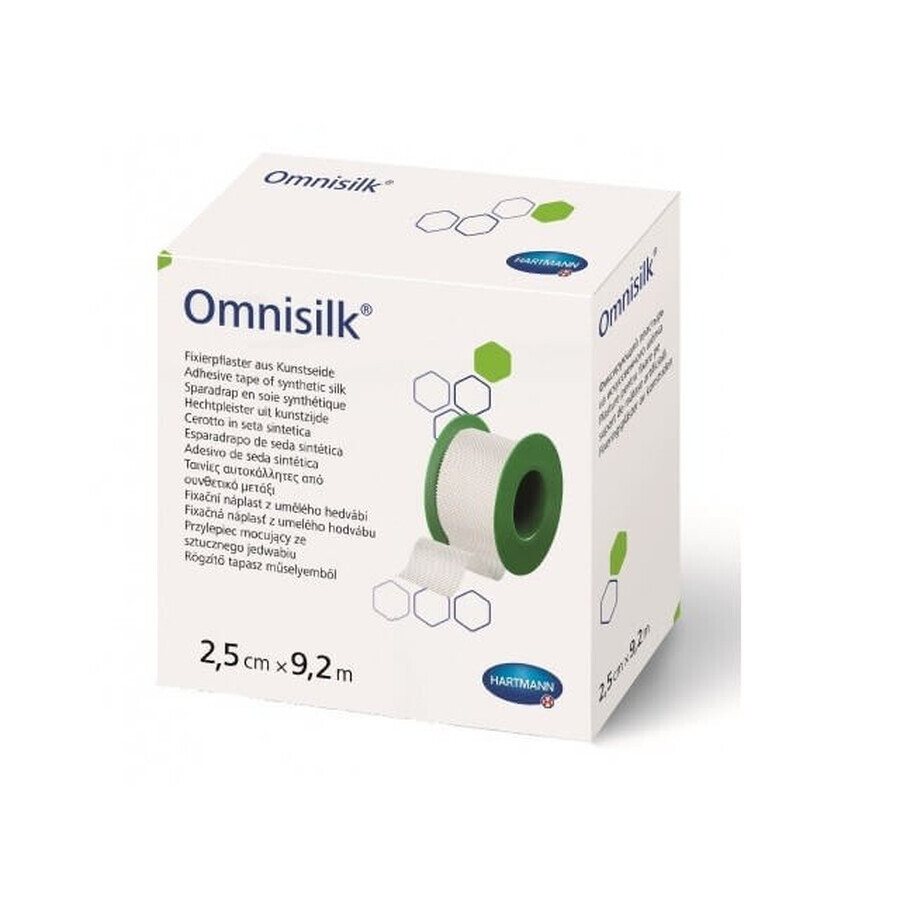 Plasture hipoalergen pe suport de mătase Omnisilk (900419), 2.5cmx9.2m, Hartmann