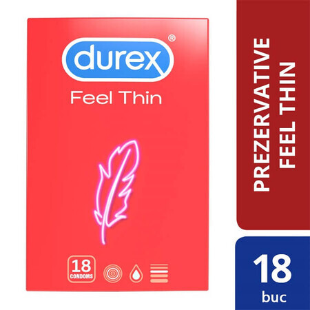 Preservativo Feel Thin, 18 piezas, Durex