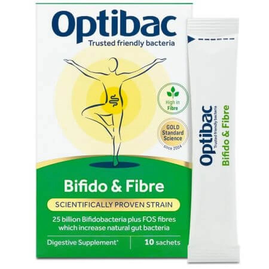 Probiotico con Bifidobatteri e Fibre, 10 bustine, OptiBac 