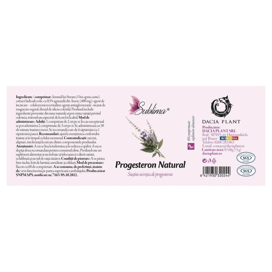 Progesteron Natural Sublime, 60 Tabletten, Dacia Plant