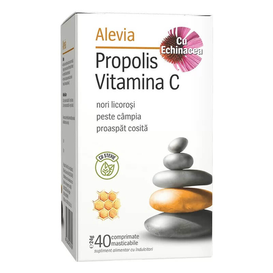 Propolis Vitamina C cu Echinacea și Stevie, 40 comprimate masticabile, Alevia