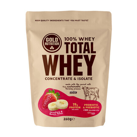 Total Wei-eiwitpoeder Aardbei en Banaan, 260g, Gold Nutrition