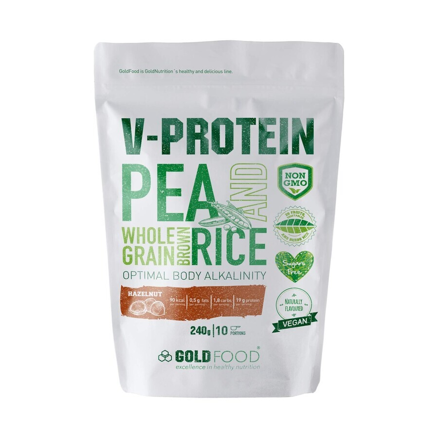 V-Protein Cacahuete Proteína Vegetal en Polvo, 240 g, Gold Nutrition