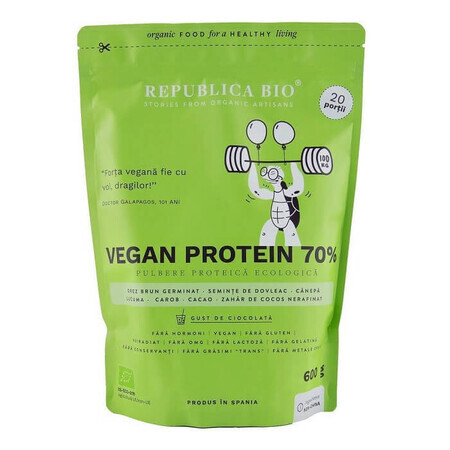 Proteína vegana de chocolate en polvo, 600 g, Republica Bio