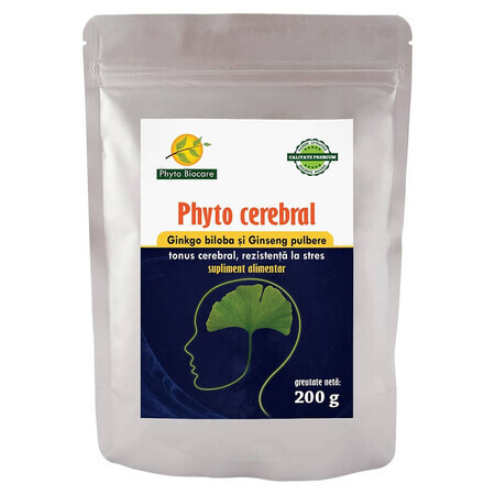 Ginkgo biloba y Ginseng en polvo Phyto cerebral, 200 g, Phyto Biocare