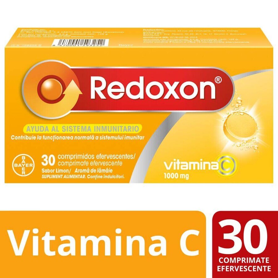 Redoxon 1000 mg vitamina C con sabor a limón, 30 comprimidos efervescentes, Bayer