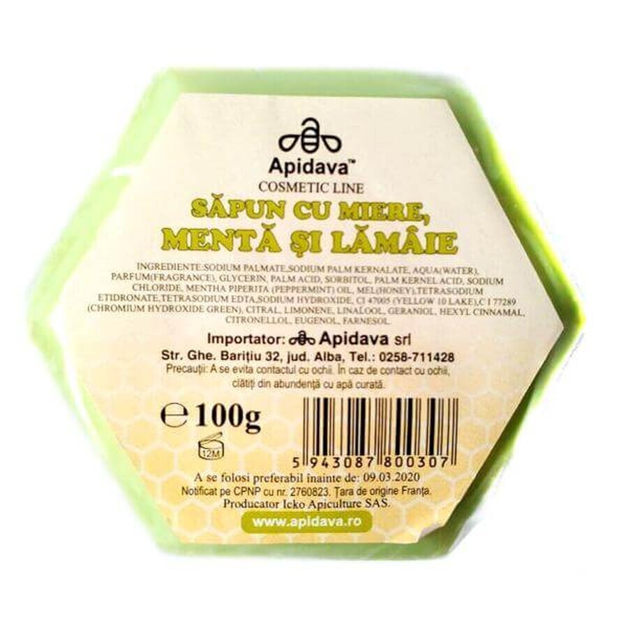 Jabón con miel, menta y limón, 100 g, Apidava