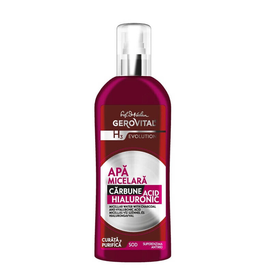 Agua micelar con carbón vegetal y ácido hialurónico Gerovital H3 Evolution, 150 ml, Farmec