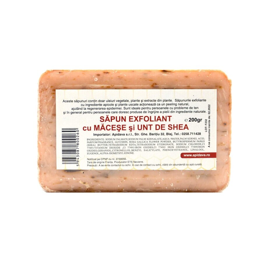 Jabón exfoliante con macese y manteca de karité, 200 g, Apidava