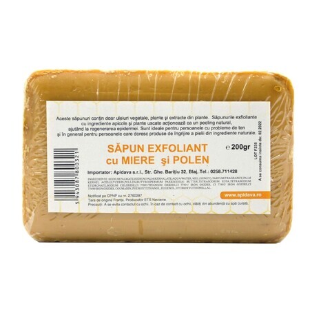 Jabón exfoliante con miel y polen, 200 g, Apidava