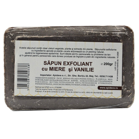 Sapun exfoliant cu miere si vanilie, 200 g, Apidava