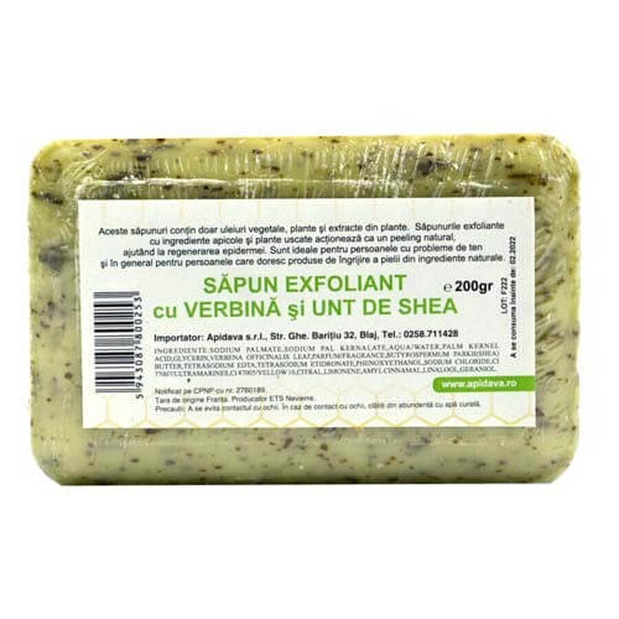 Jabón exfoliante con verbena y manteca de karité, 200 g, Apidava