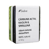 Natural Detoxifying Soap with Active Coal, Kaolin and Spirulina, 130 g, Sabio