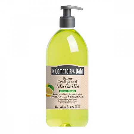 Traditional Marseille soap with lemon-mint fragrance, 1000 ml, Le Comptoir du Bain