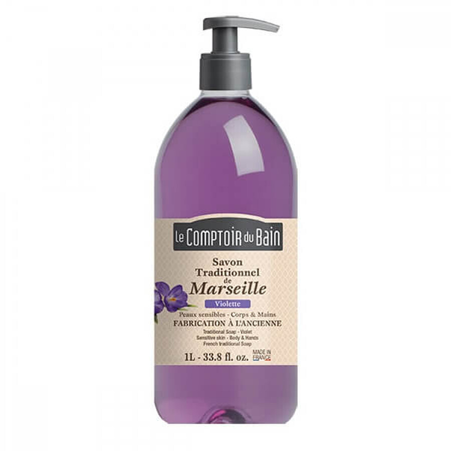 Jabón tradicional de Marsella con aroma de Violeta, 1000 ml, Le Comptoir du Bain