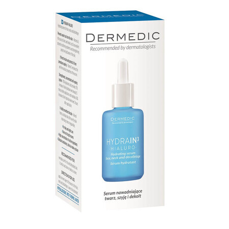 Dermedic Hydrain3 Sérum hidratante para cara, cuello y escote Hialuro, 30 ml