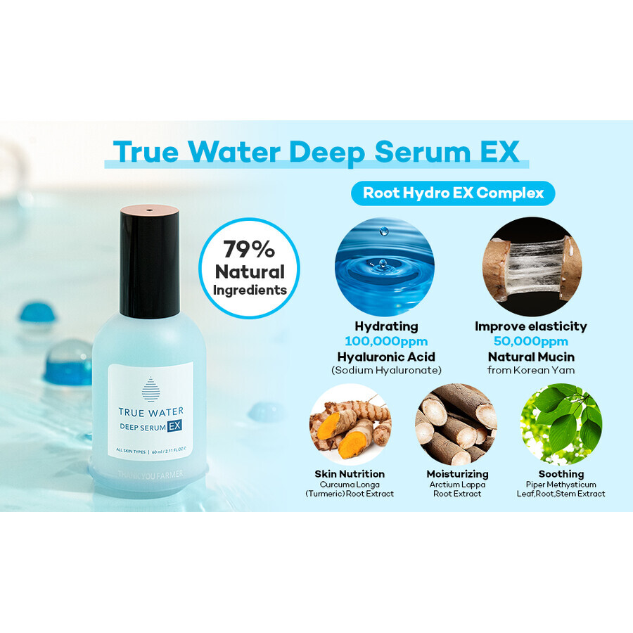 Siero idratante True Watter Deep Serum, 60 ml, Grazie Farmer