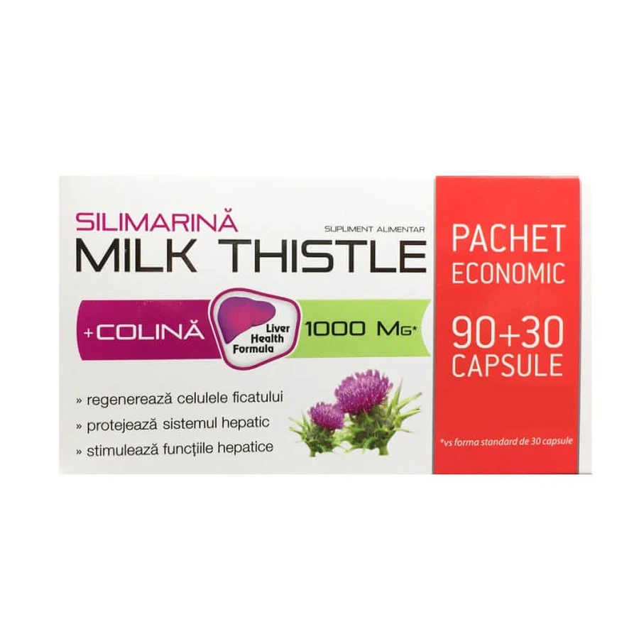 Silimarina + Colina Cardo mariano 1000 mg, 90 + 30 cápsulas, Zdrovit