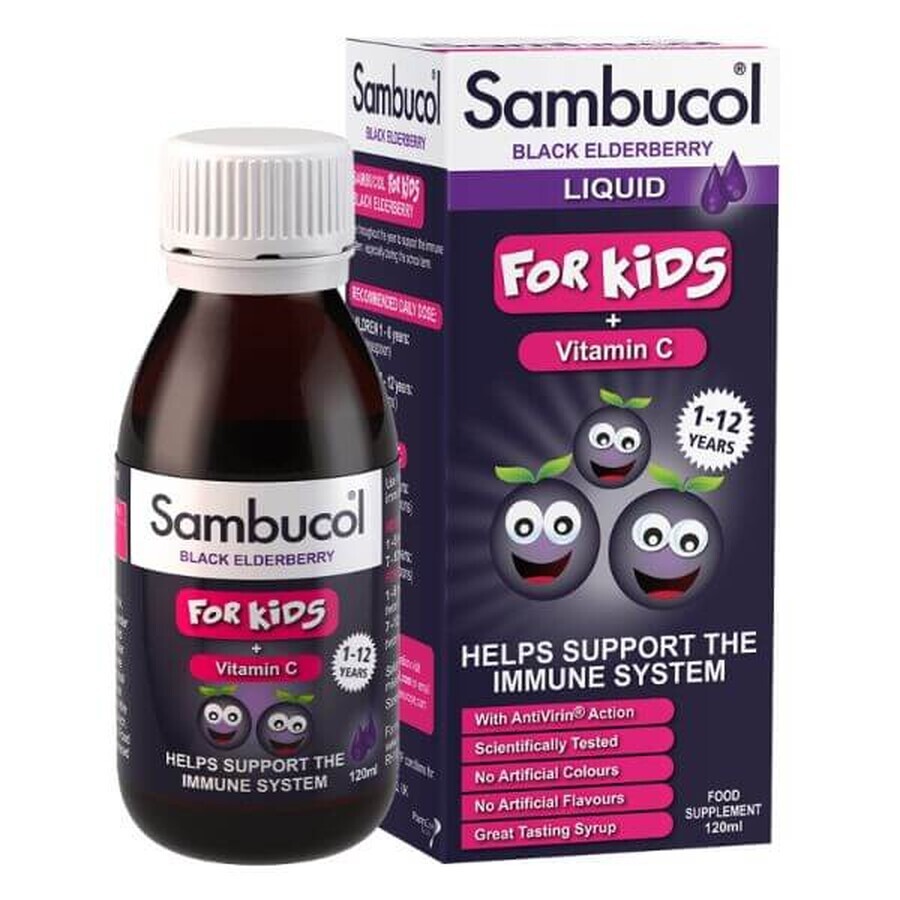 Jarabe de saúco negro y vitamina C para niños, 120 ml, Sambucol