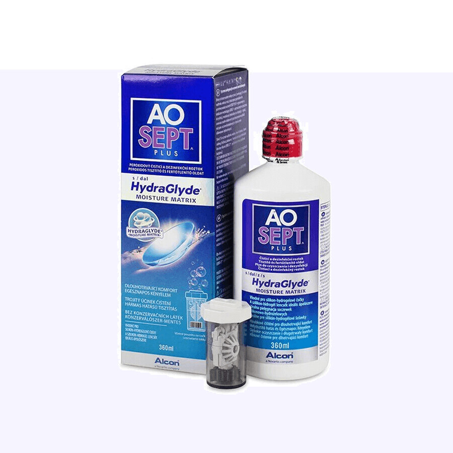 Sistema de cuidado de lentes de contacto Aosept Plus con matriz hidratante HydraGlyde, 360 ml, Alcon