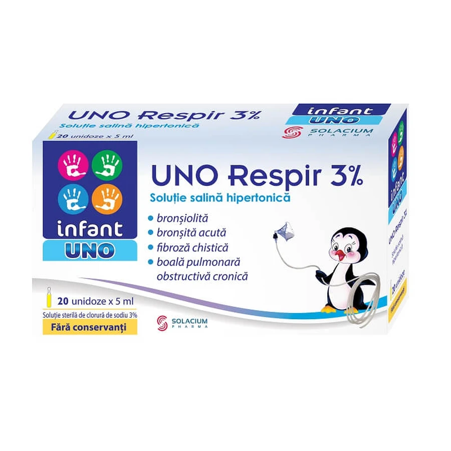 Solución salina hipertónica Infant Uno Respir 3%, 20 unidades x 5 ml, Solacium