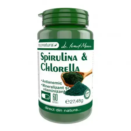 Spirulina &amp; Chlorella, 60 cápsulas, Pro Natura